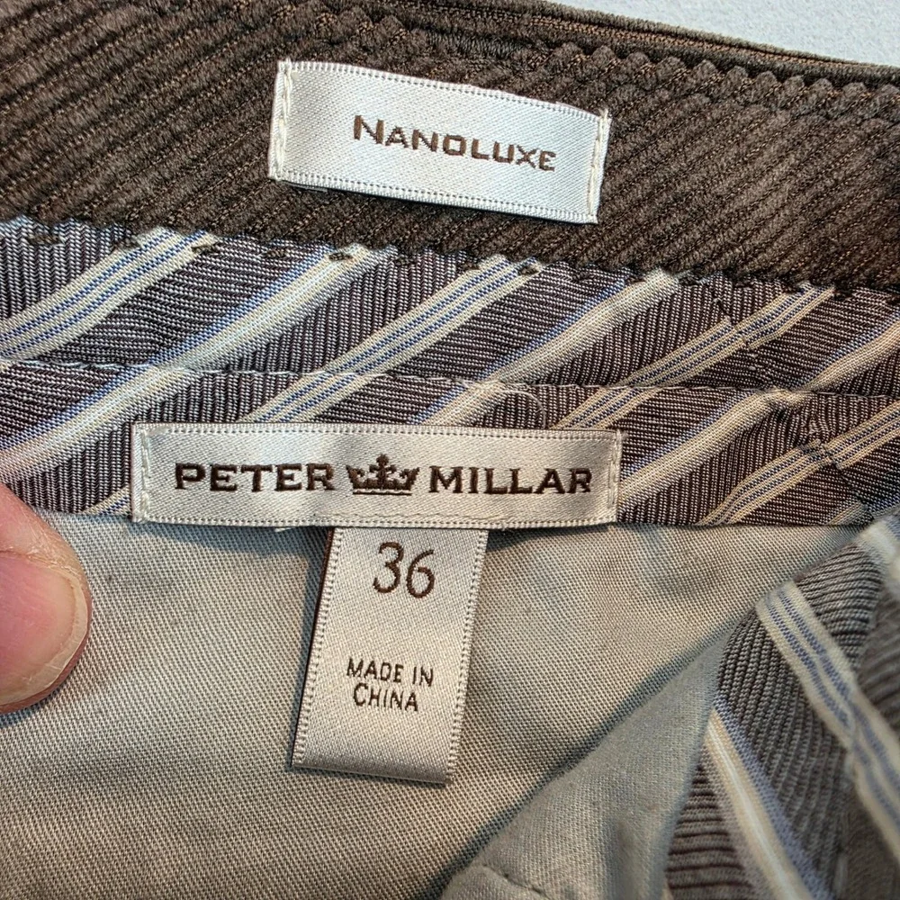 Peter Millar Nanoluxe Brown Corduroy Pants Mens 36x35 Straight Leg Flat Front